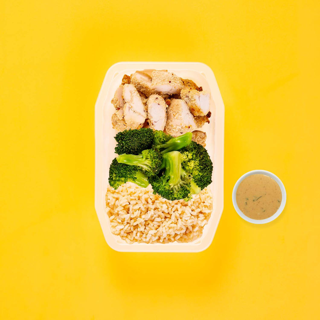 150g Quinoa Chicken Tenders 100g Broccoli 50g Brown Rice Satay Sauce