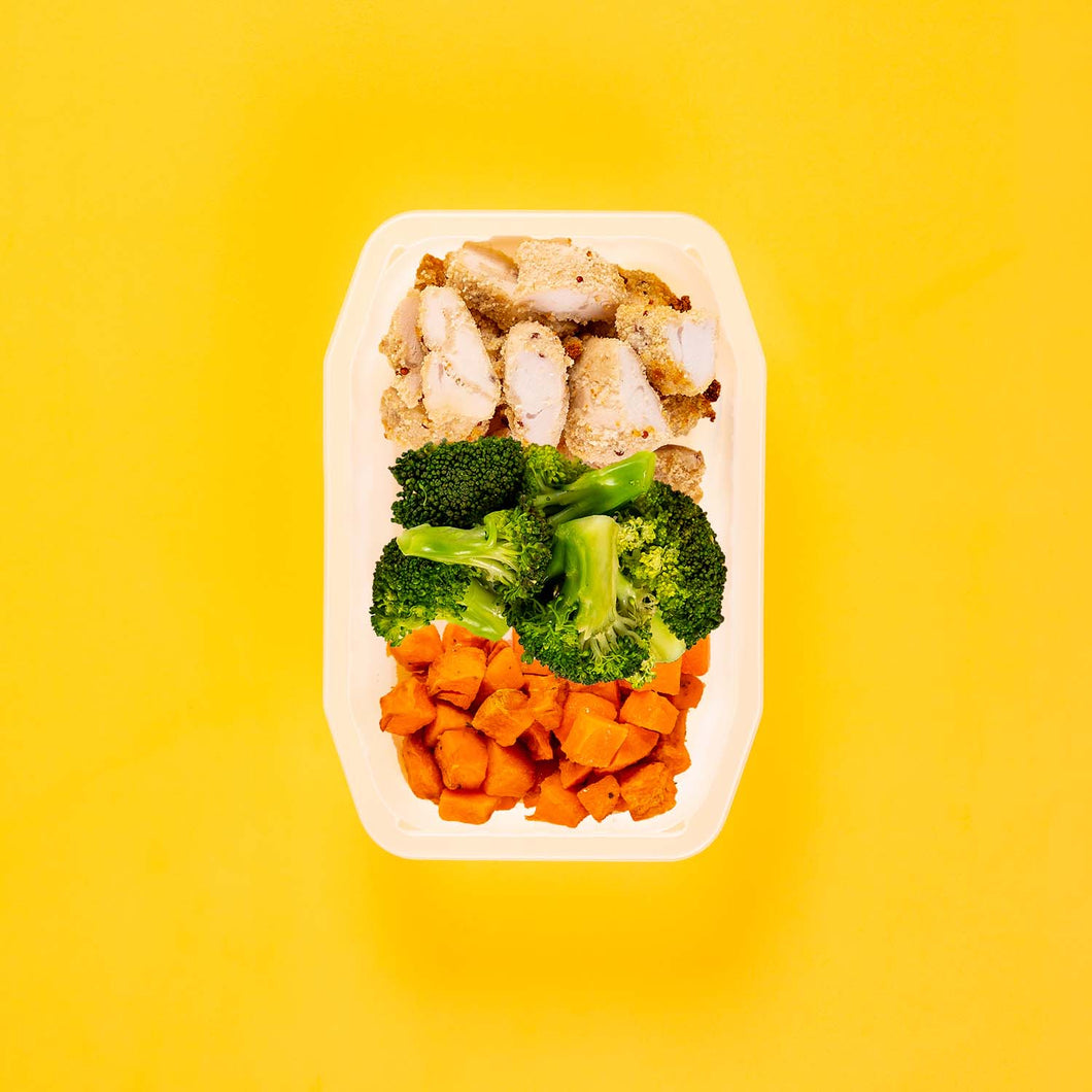 100g Quinoa Chicken Tenders 100g Broccoli 100g Rosemary Baked Sweet Potato