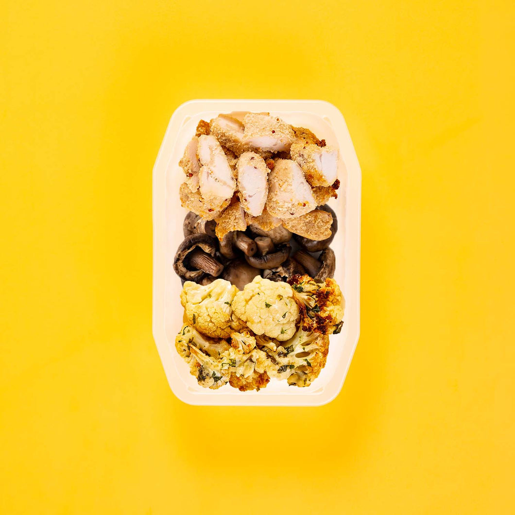100g Quinoa Chicken Tenders 100g Mushrooms 100g Parmesan Cauliflower