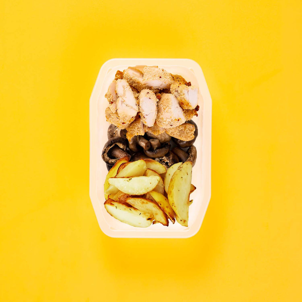 100g Quinoa Chicken Tenders 100g Mushrooms 100g Roast Chat Potato