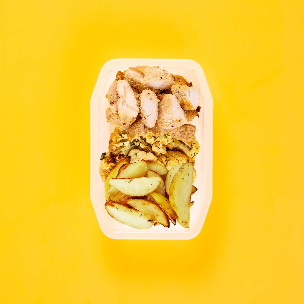 200g Quinoa Chicken Tenders 150g Parmesan Cauliflower 150g Roast Chat Potato