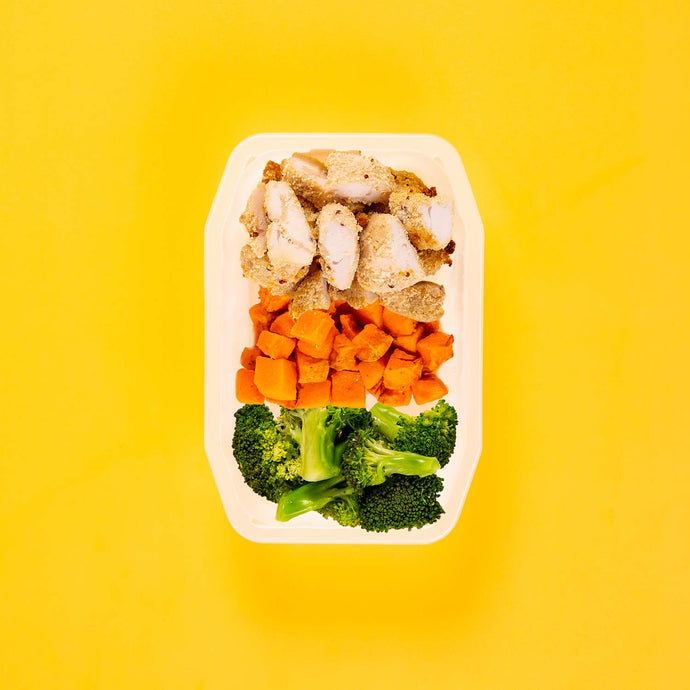 100g Quinoa Chicken Tenders 100g Rosemary Baked Sweet Potato 100g Broccoli