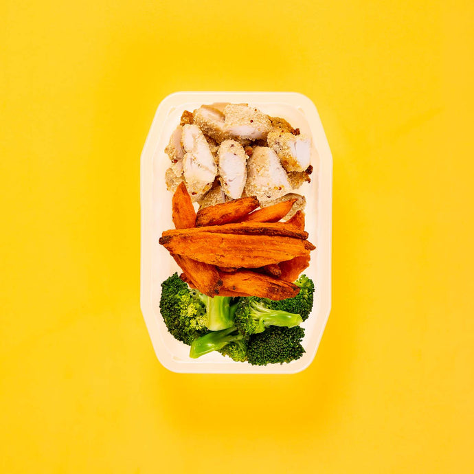 150g Quinoa Chicken Tenders 100g Sweet Potato Wedges 50g Broccoli