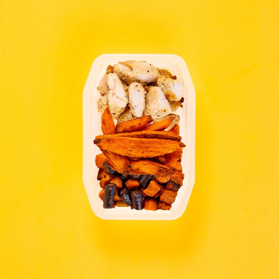 150g Quinoa Chicken Tenders 150g Sweet Potato Wedges 100g Tri Baked Carrots