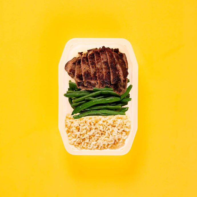 100g Rump Steak 100g Green Beans 100g Brown Rice