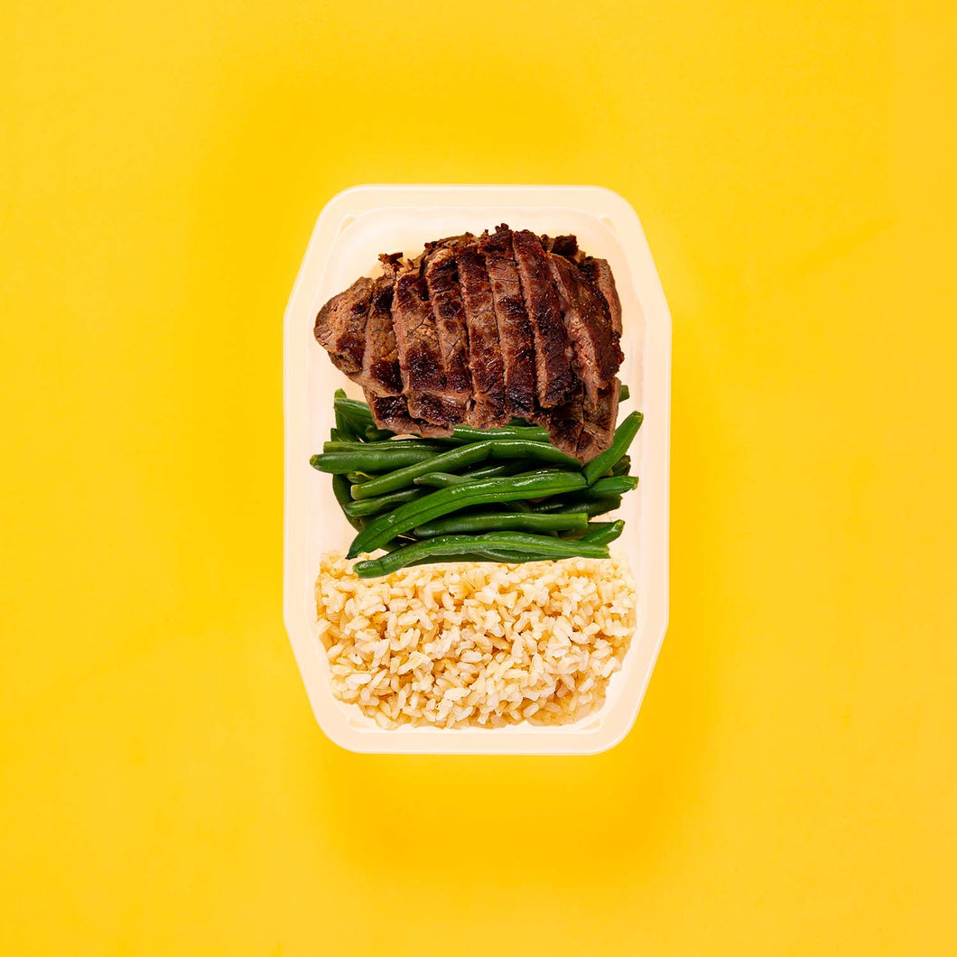 100g Rump Steak 100g Green Beans 100g Brown Rice