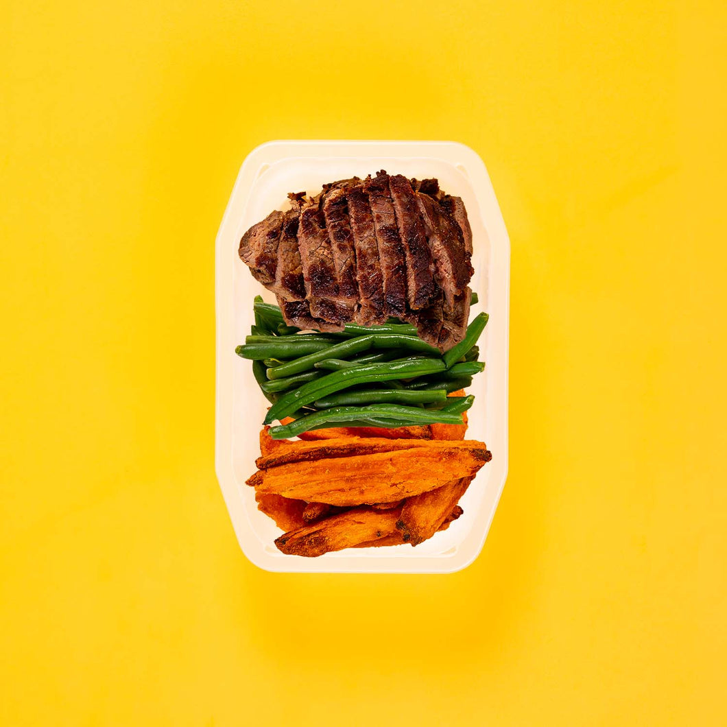 200g Rump Steak 100g Green Beans 100g Sweet Potato Wedges