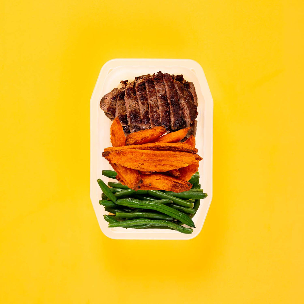 100g Rump Steak 100g Sweet Potato Wedges 100g Green Beans